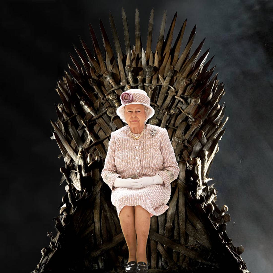 Unsere Bildmontage: so könnte es aussehen, wenn die Queen auf dem Eisernen Thron Platz nimmt!