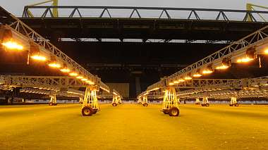 Seit 2011/12 setzt der BVB auf eine UV-Bestrahlungs-Anlage, die nur an Spieltagen aus dem Stadion gerollt wird.
