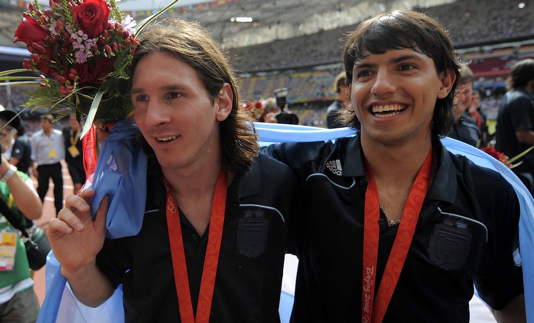 Lionel Messi und Kun Agüero gewannen 2008 Gold beim olympischen Fußballturnier