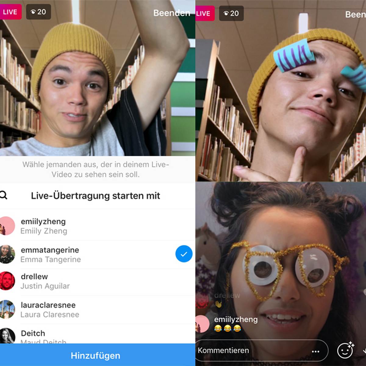 Instagram Update Live Übertragung mit Freunden