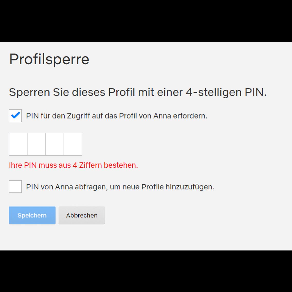 Netflix PIN-Sperre für Profil