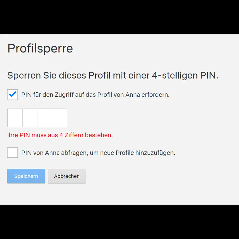 Netflix PIN-Sperre für Profil
