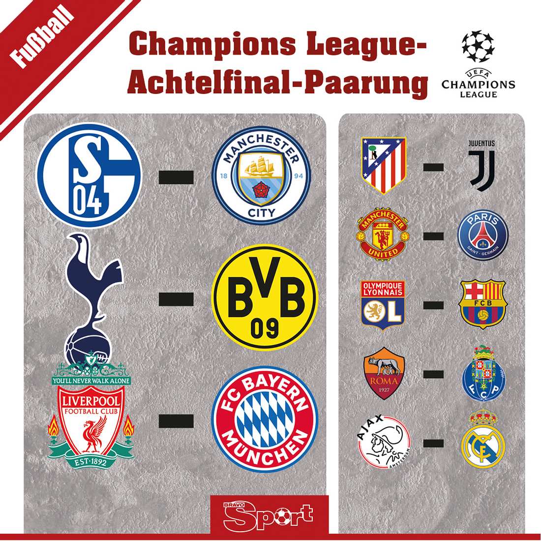 Auf Schalke, Dortmund und Bayern warten mit Man City, Tottenham und Liverpool echte Kracher-Duelle.