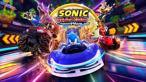 Jet, Shadow, Sonic, Knuckles und Tails fahren von links nach rechts über eine neonartige Rennstrecke. Im Hintergrund sieht man einen Dinosaurier. - Foto: SEGA